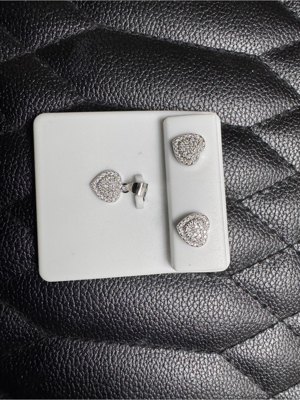 Crystal Heart Stud Earrings and Pendant Set - 925 Silver and Moissanite